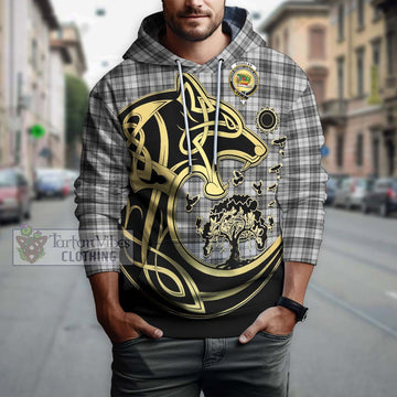 Douglas Grey Modern Tartan Hoodie with Family Crest Celtic Wolf Style