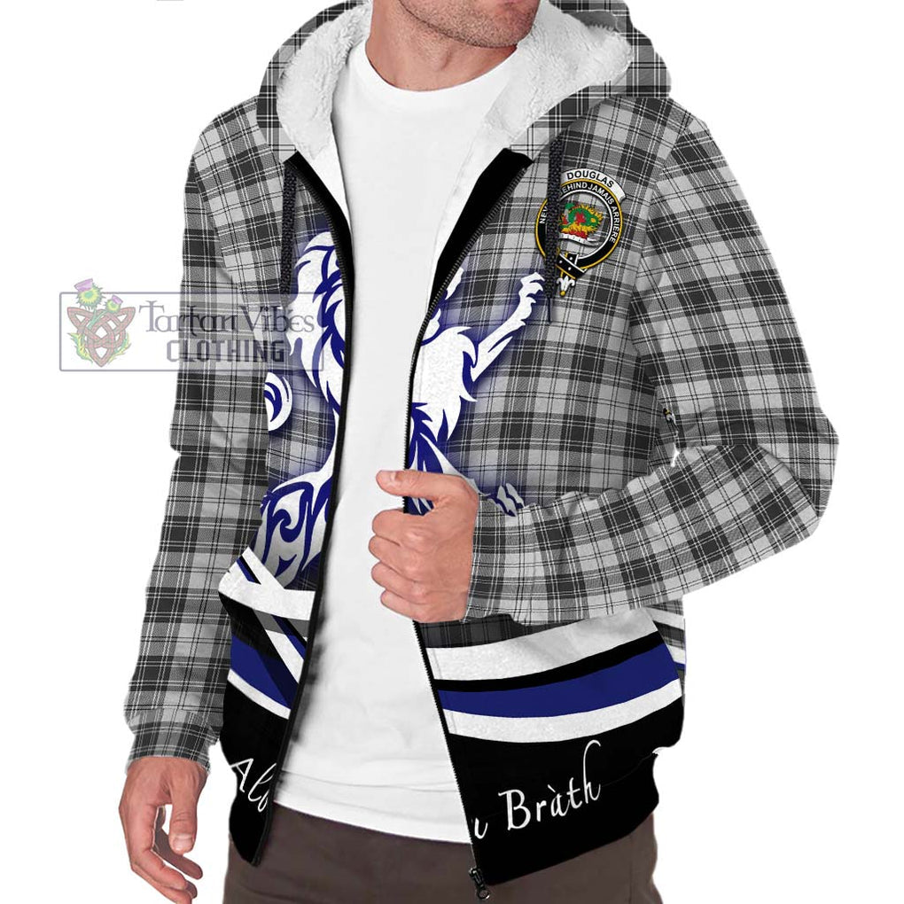 Douglas Grey Modern Tartan Sherpa Hoodie with Alba Gu Brath Regal Lion Emblem Unisex S - Tartanvibesclothing Shop