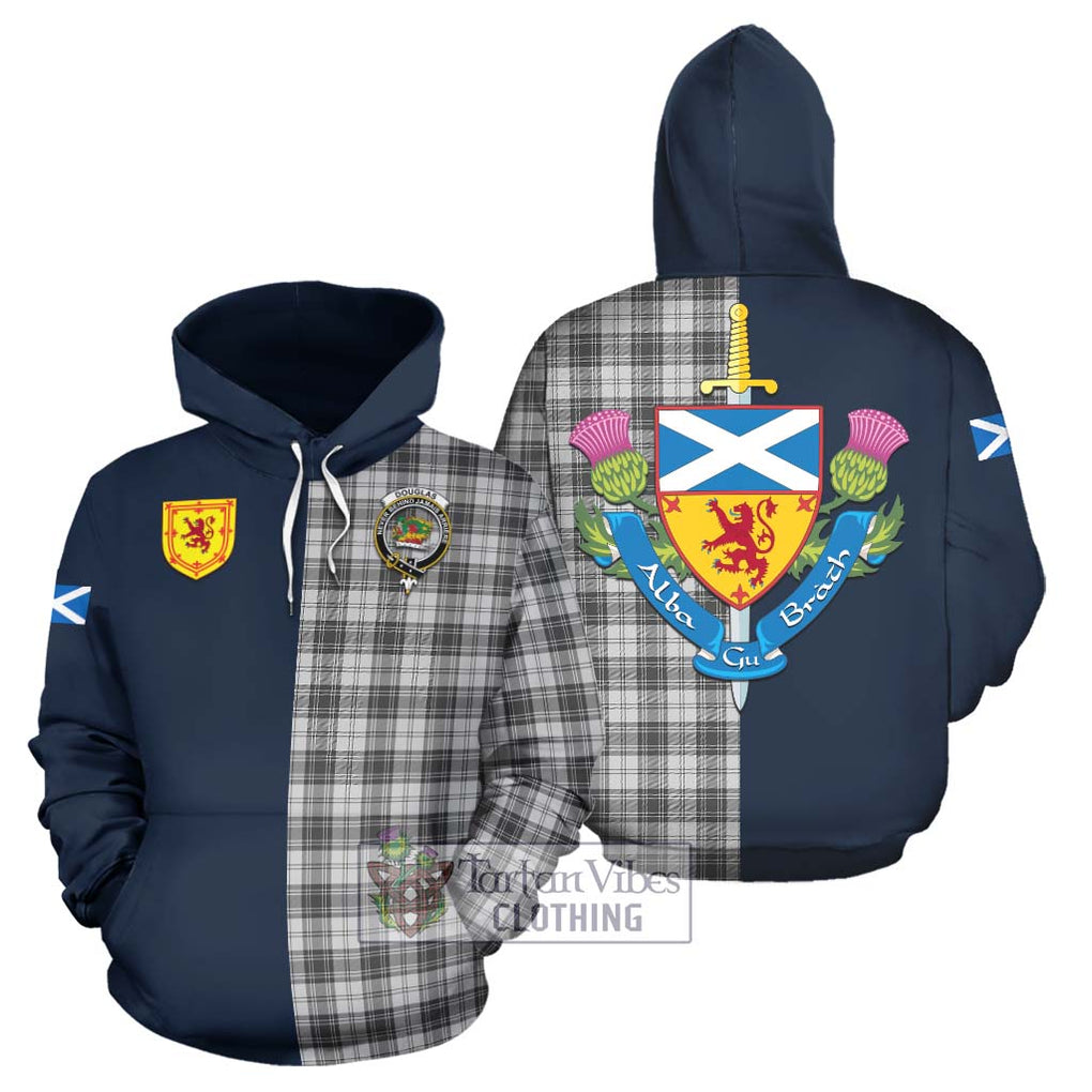 Tartan Vibes Clothing Douglas Grey Modern Tartan Hoodie with Scottish Lion Royal Arm Half Style