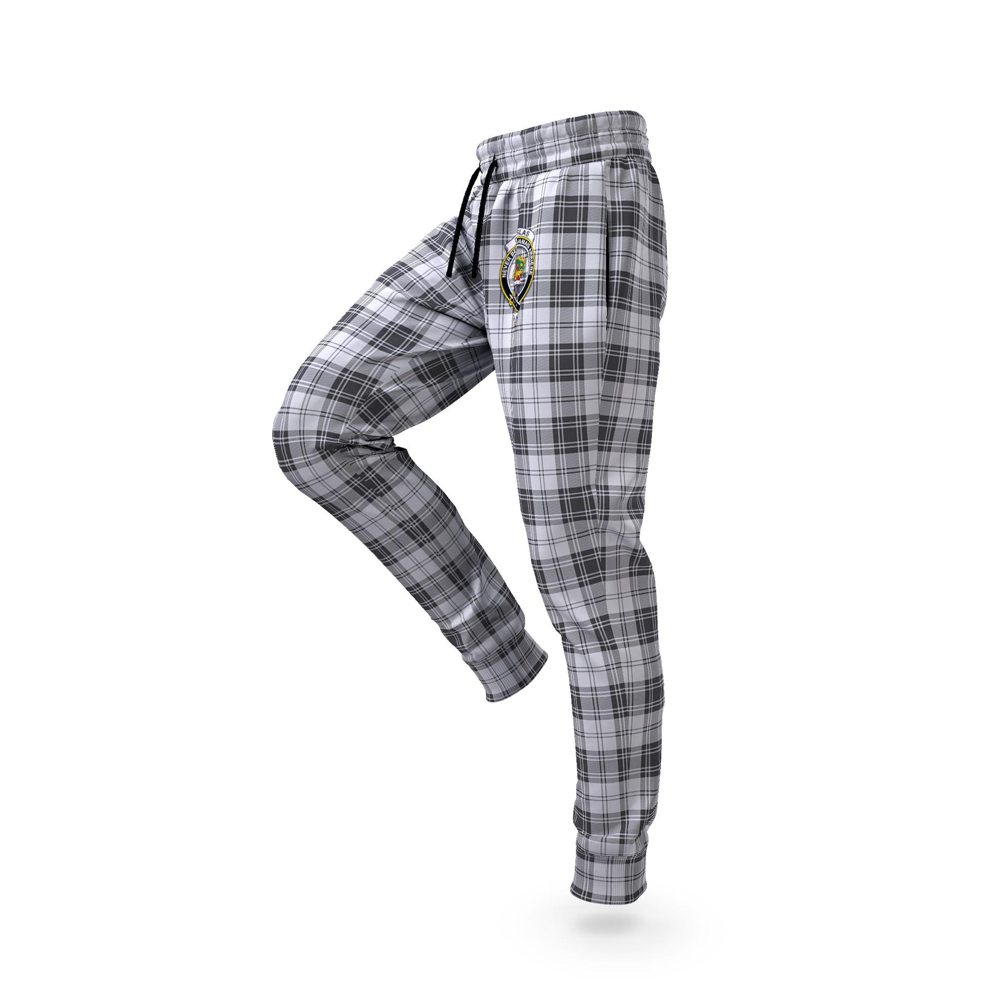 Douglas Grey Modern Tartan Joggers Pants with Family Crest S - Tartan Vibes Clothing