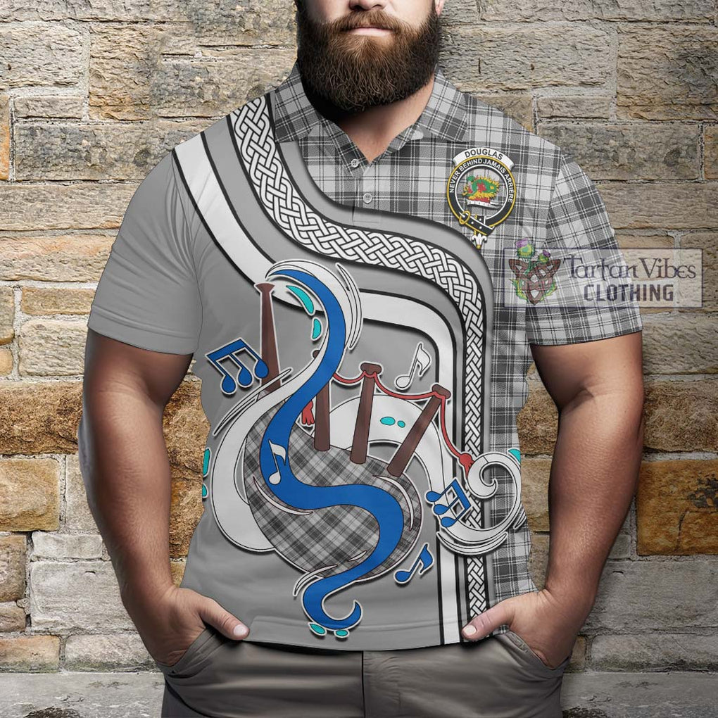 Tartan Vibes Clothing Douglas Grey Modern Tartan Polo Shirt with Epic Bagpipe Style