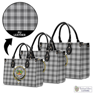 Douglas Grey Modern Tartan Luxury Leather Handbags with Family Crest