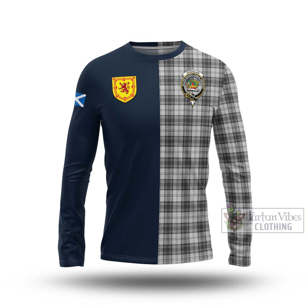 Tartan Vibes Clothing Douglas Grey Modern Tartan Long Sleeve T-Shirt with Scottish Lion Royal Arm Half Style