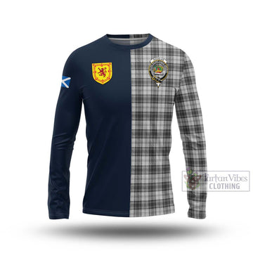 Douglas Grey Modern Tartan Long Sleeve T-Shirt Alba with Scottish Lion Royal Arm Half Style