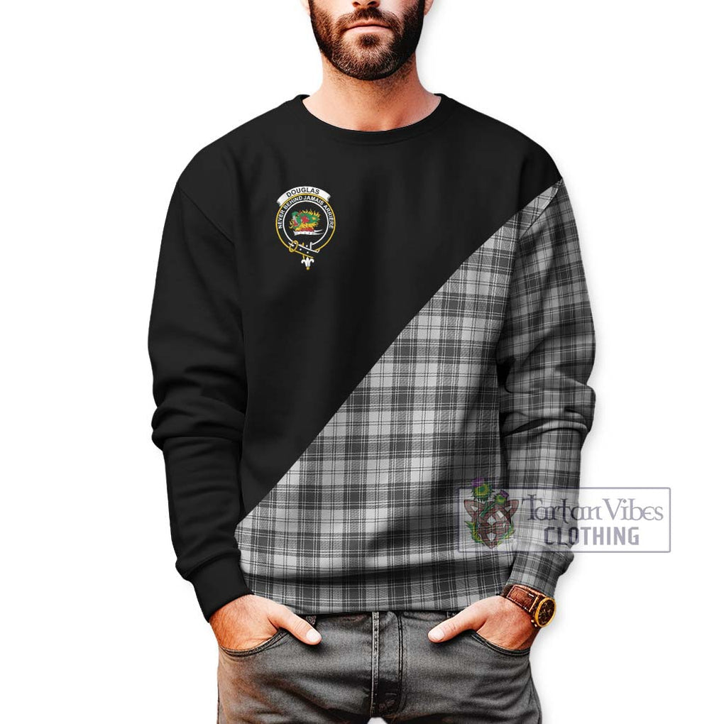 Douglas Grey Modern Tartan Sweatshirt with Family Crest and Military Logo Style Unisex - Tartanvibesclothing Shop