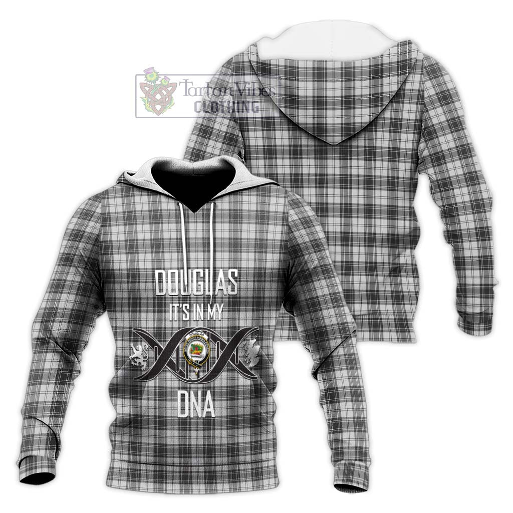 Tartan Vibes Clothing Douglas Grey Modern Tartan Knitted Hoodie with Family Crest DNA In Me Style