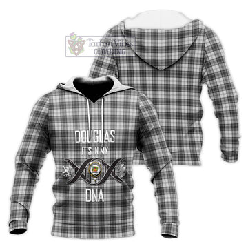 Douglas Grey Modern Tartan Knitted Hoodie with Family Crest DNA In Me Style