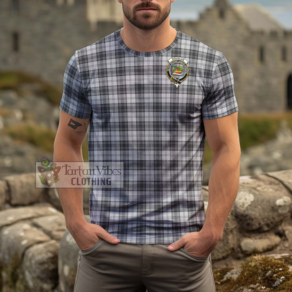 Douglas Grey Modern Tartan Cotton T-Shirt with Family Crest Men's Shirt - Tartanvibesclothing Shop