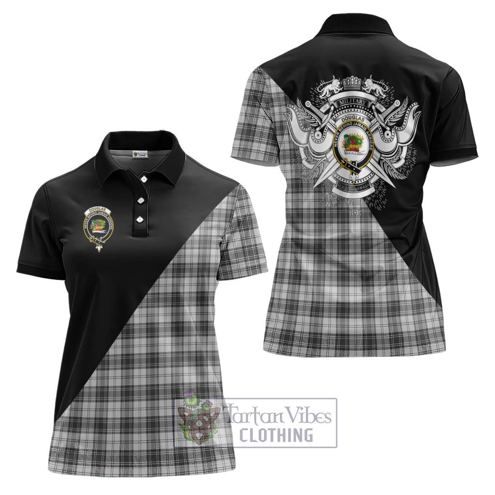 Douglas Grey Modern Tartan Women's Polo Shirt with Family Crest and Military Logo Style Women - Tartanvibesclothing Shop