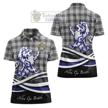 Douglas Grey Modern Tartan Women's Polo Shirt with Alba Gu Brath Regal Lion Emblem