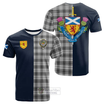 Douglas Grey Modern Tartan Cotton T-shirt Alba with Scottish Lion Royal Arm Half Style