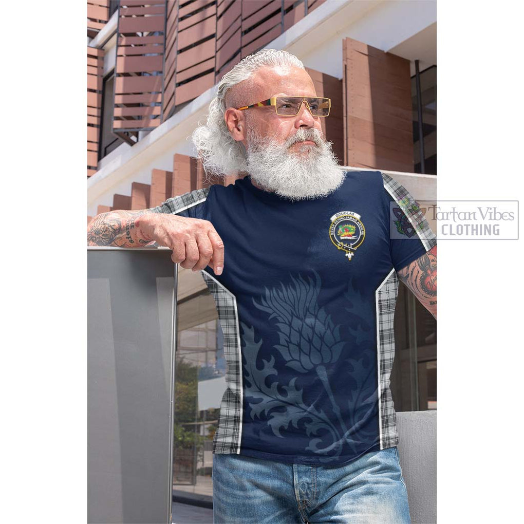 Tartan Vibes Clothing Douglas Grey Modern Tartan Cotton T-shirt with Family Crest and Scottish Thistle Vibes Sport Style