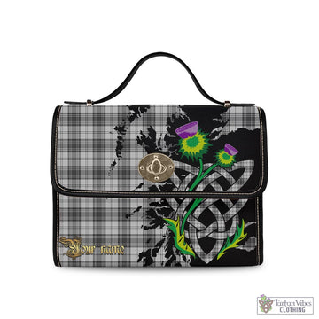 Douglas Grey Modern Tartan Waterproof Canvas Bag with Scotland Map and Thistle Celtic Accents