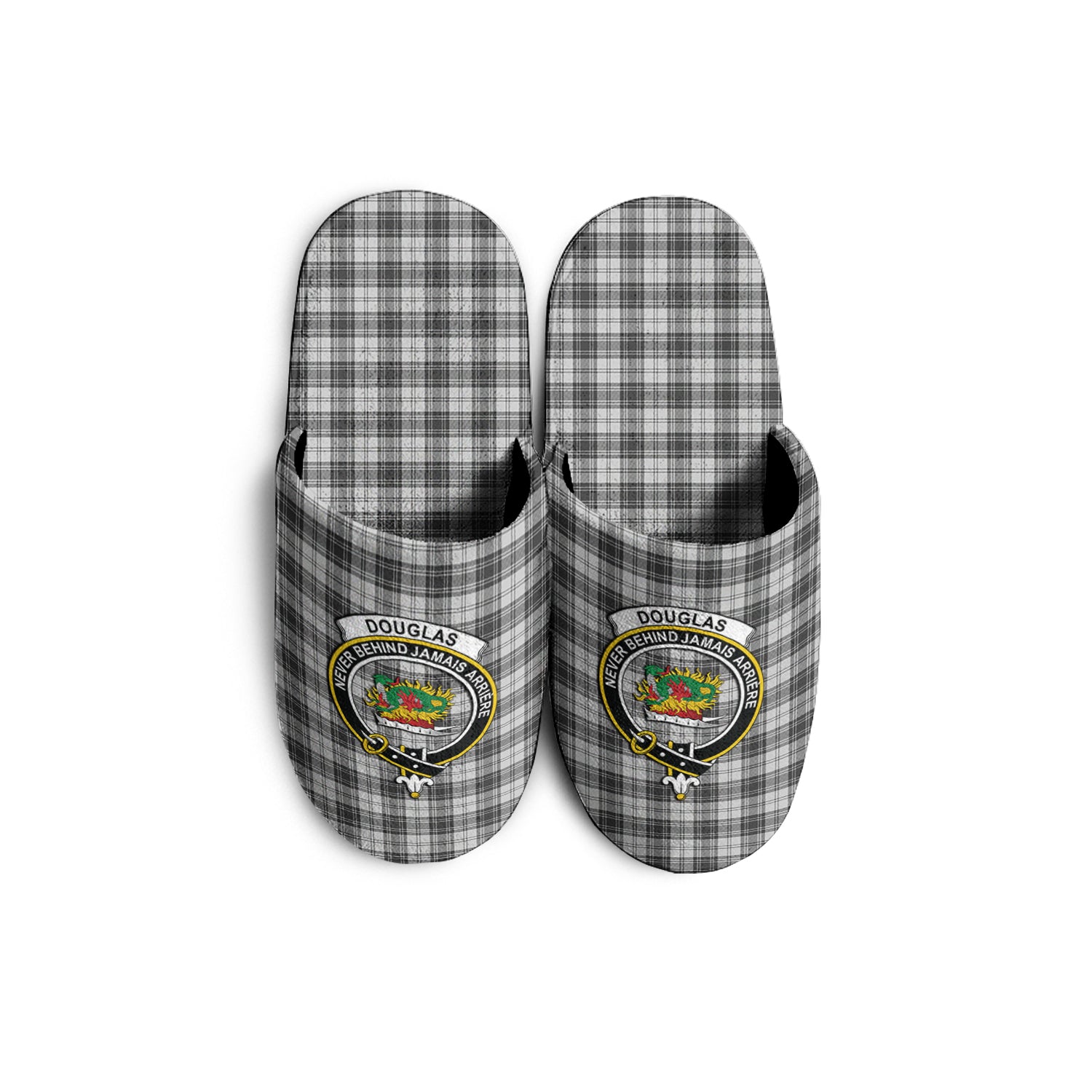 Douglas Grey Modern Tartan Home Slippers with Family Crest - Tartanvibesclothing