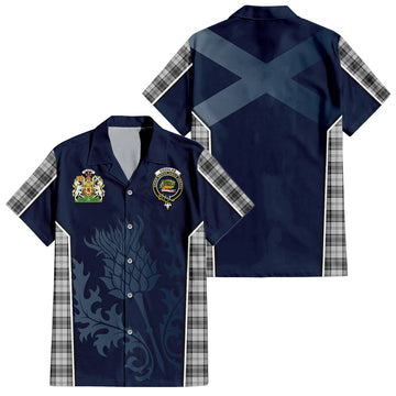 Douglas Grey Modern Tartan Short Sleeve Button Up Shirt with Family Crest and Scottish Thistle Vibes Sport Style