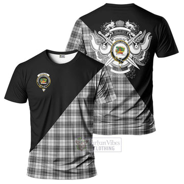 Douglas Grey Modern Tartan T-Shirt with Family Crest and Military Logo Style