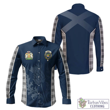 Douglas Grey Modern Tartan Long Sleeve Button Up Shirt with Family Crest and Scottish Thistle Vibes Sport Style