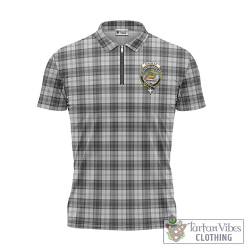 Douglas Grey Modern Tartan Zipper Polo Shirt with Family Crest