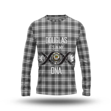 Douglas Grey Modern Tartan Long Sleeve T-Shirt with Family Crest DNA In Me Style