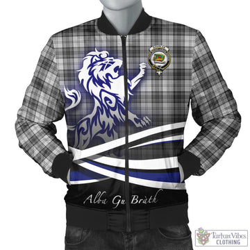 Douglas Grey Modern Tartan Bomber Jacket with Alba Gu Brath Regal Lion Emblem