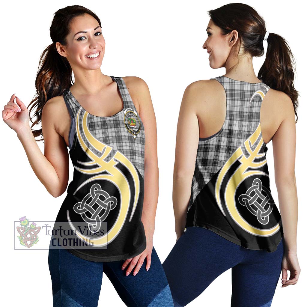 Douglas Grey Modern Tartan Women's Racerback Tanks with Family Crest and Celtic Symbol Style 4XL - Tartan Vibes Clothing