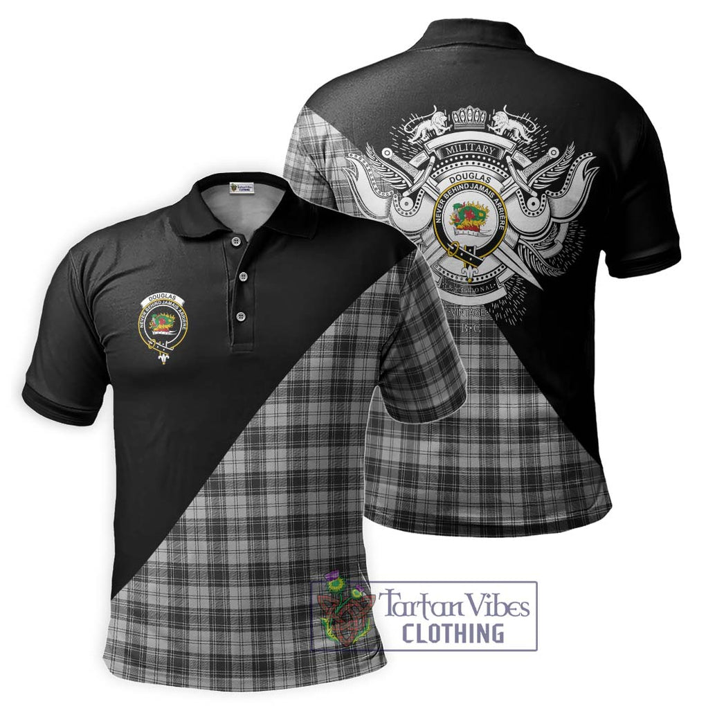 Douglas Grey Modern Tartan Polo Shirt with Family Crest and Military Logo Style Kid - Tartanvibesclothing Shop