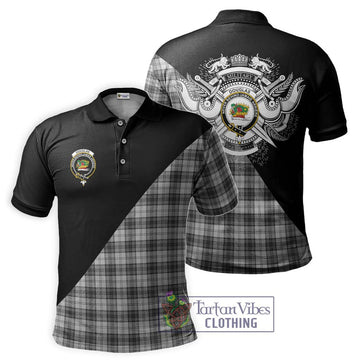 Douglas Grey Modern Tartan Polo Shirt with Family Crest and Military Logo Style