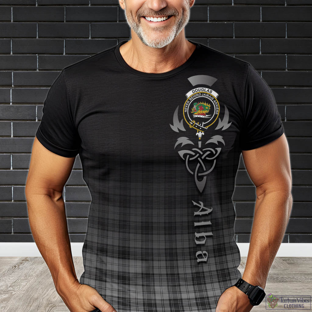 Tartan Vibes Clothing Douglas Grey Modern Tartan T-Shirt Featuring Alba Gu Brath Family Crest Celtic Inspired