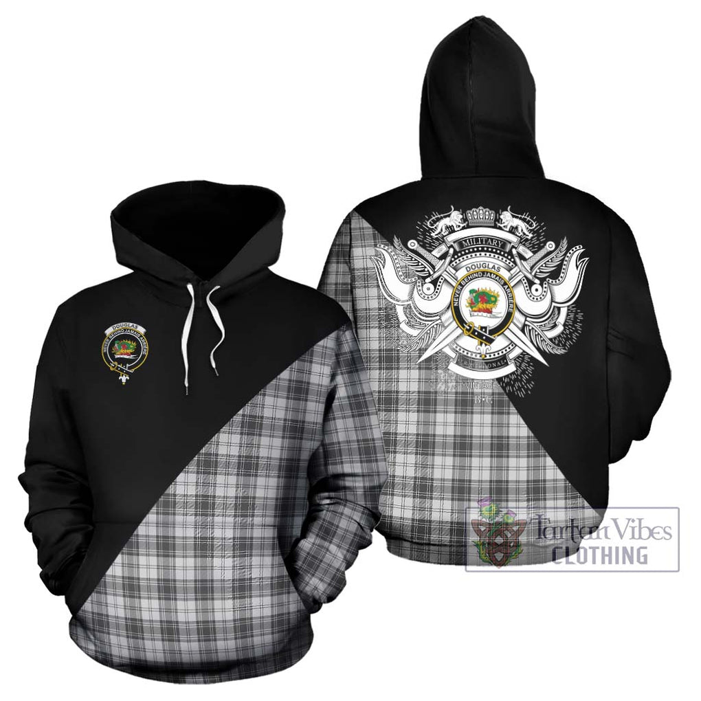 Douglas Grey Modern Tartan Hoodie with Family Crest and Military Logo Style Zip Hoodie - Tartanvibesclothing Shop