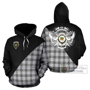 Douglas Grey Modern Tartan Hoodie with Family Crest and Military Logo Style