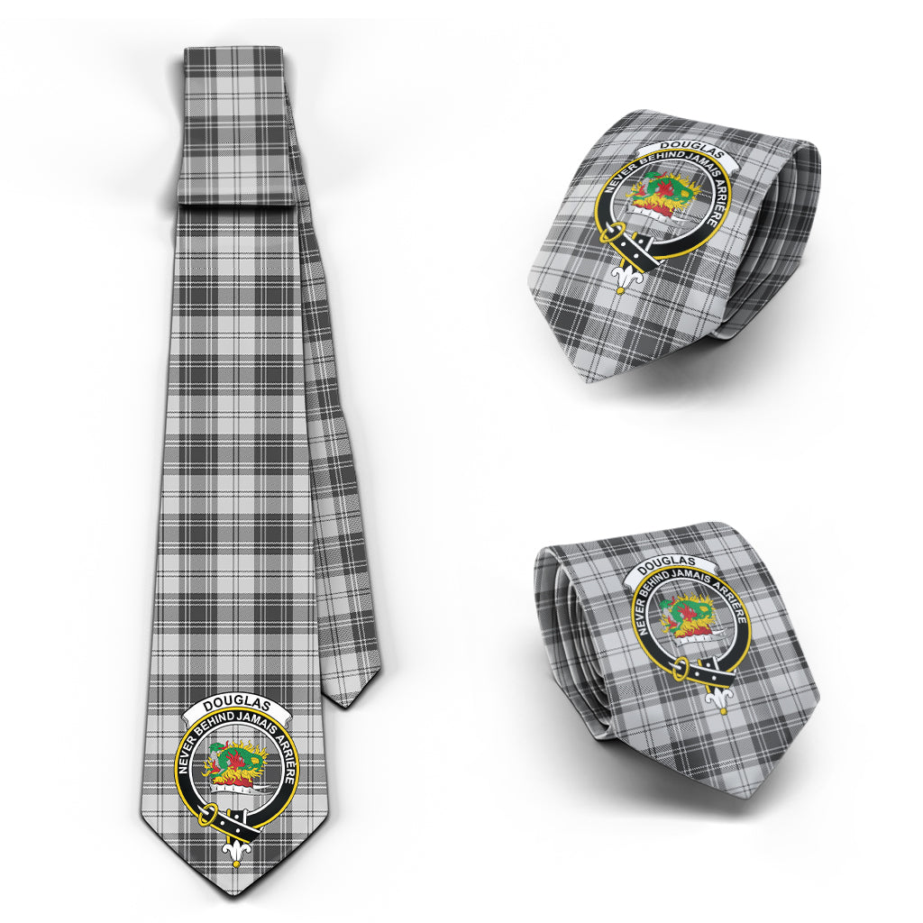 Douglas Grey Modern Tartan Classic Necktie with Family Crest Necktie One Size - Tartan Vibes Clothing