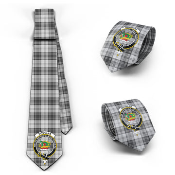 Douglas Grey Modern Tartan Classic Necktie with Family Crest