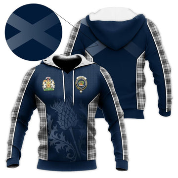 Douglas Grey Modern Tartan Knitted Hoodie with Family Crest and Scottish Thistle Vibes Sport Style