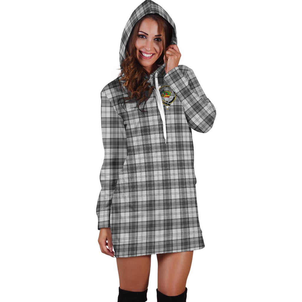 Douglas Grey Modern Tartan Hoodie Dress with Family Crest - Tartan Vibes Clothing