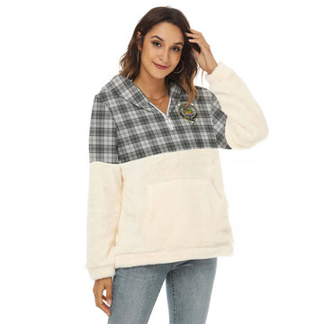 Douglas Grey Modern Tartan Women's Borg Fleece Hoodie With Half Zip with Family Crest