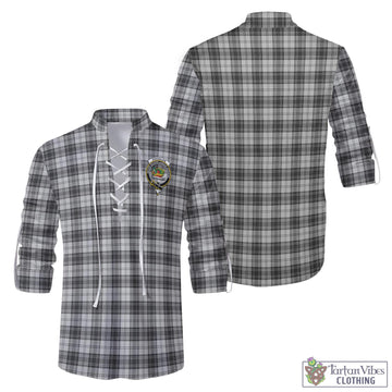 Douglas Grey Modern Tartan Men's Scottish Traditional Jacobite Ghillie Kilt Shirt with Family Crest