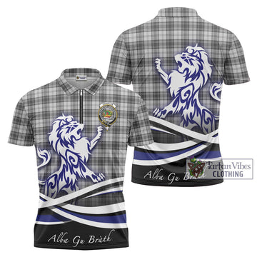 Douglas Grey Modern Tartan Zipper Polo Shirt with Alba Gu Brath Regal Lion Emblem