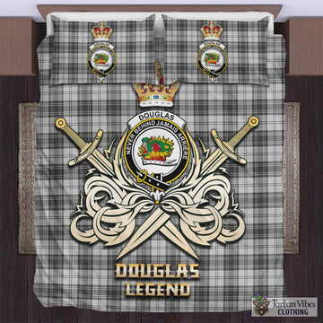 Douglas Grey Modern Tartan Bedding Set with Clan Crest and the Golden Sword of Courageous Legacy