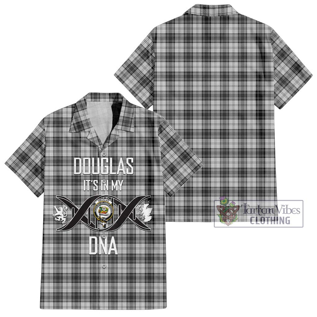 Douglas Grey Modern Tartan Short Sleeve Button Shirt with Family Crest DNA In Me Style Kid - Tartanvibesclothing Shop