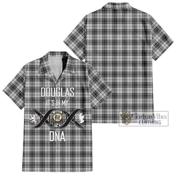 Douglas Grey Modern Tartan Short Sleeve Button Shirt with Family Crest DNA In Me Style