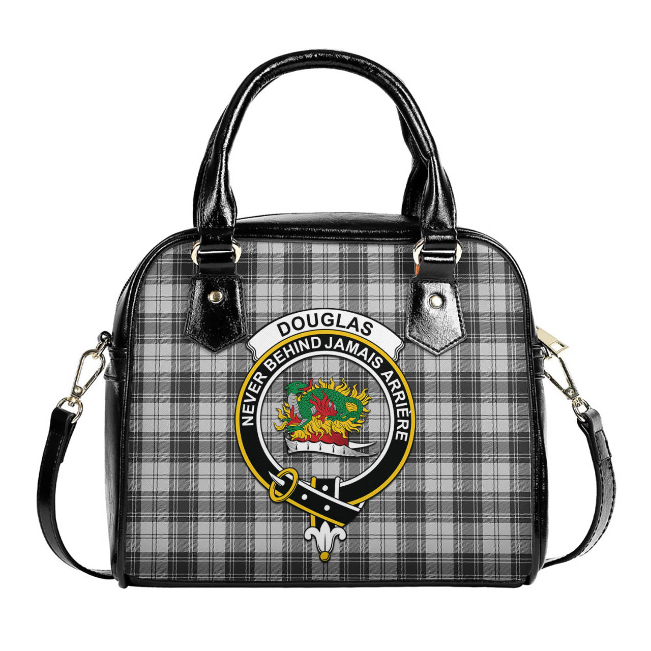 Douglas Grey Modern Tartan Shoulder Handbags with Family Crest One Size 6*25*22 cm - Tartanvibesclothing