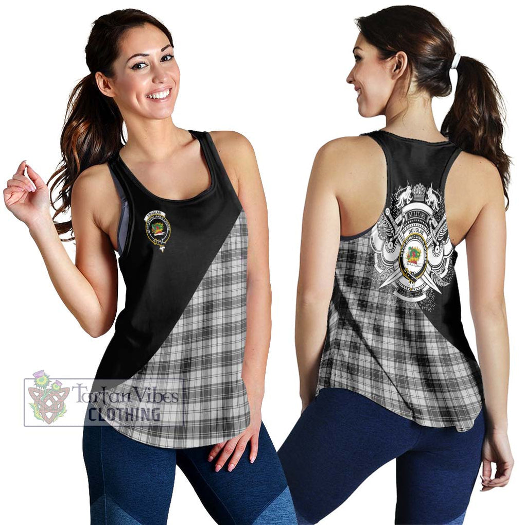 Douglas Grey Modern Tartan Women's Racerback Tanks with Family Crest and Military Logo Style 4XL - Tartanvibesclothing Shop