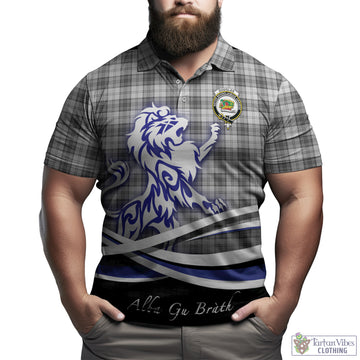 Douglas Grey Modern Tartan Polo Shirt with Alba Gu Brath Regal Lion Emblem