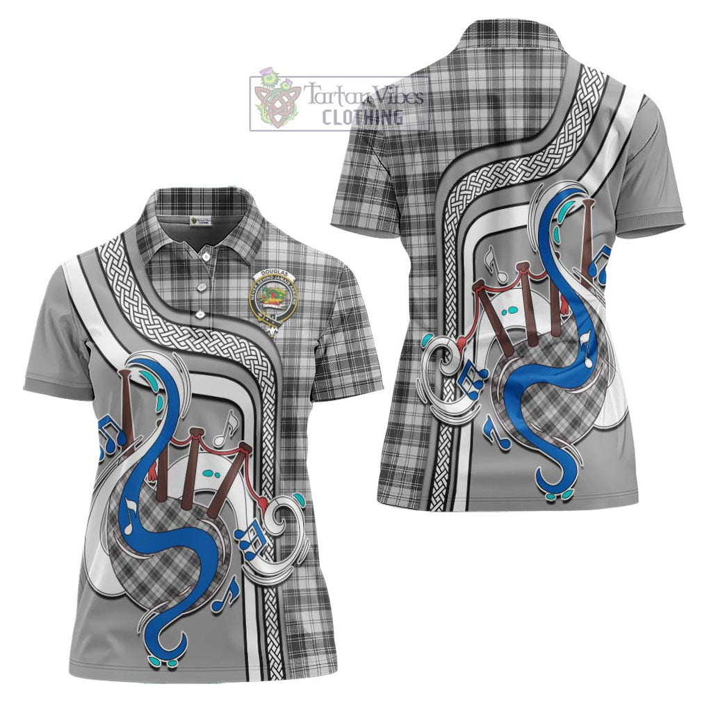 Douglas Grey Modern Tartan Women's Polo Shirt with Epic Bagpipe Style Women - Tartanvibesclothing Shop