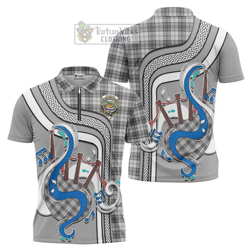 Douglas Grey Modern Tartan Zipper Polo Shirt with Epic Bagpipe Style