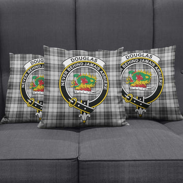 Douglas Grey Modern Tartan Pillow Cover with Family Crest