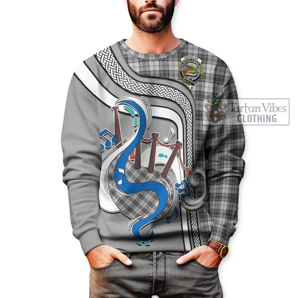 Douglas Grey Modern Tartan Sweatshirt with Epic Bagpipe Style Unisex - Tartanvibesclothing Shop