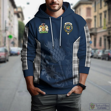 Douglas Grey Modern Tartan Hoodie with Family Crest and Scottish Thistle Vibes Sport Style