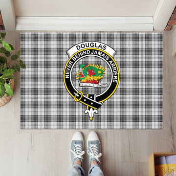 Douglas Grey Modern Tartan Door Mat with Family Crest