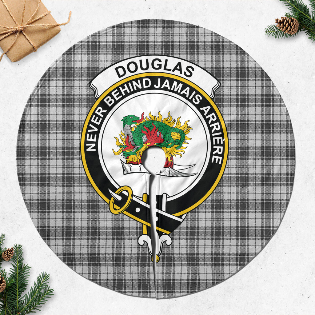 Douglas Grey Modern Tartan Christmas Tree Skirt with Family Crest - Tartanvibesclothing